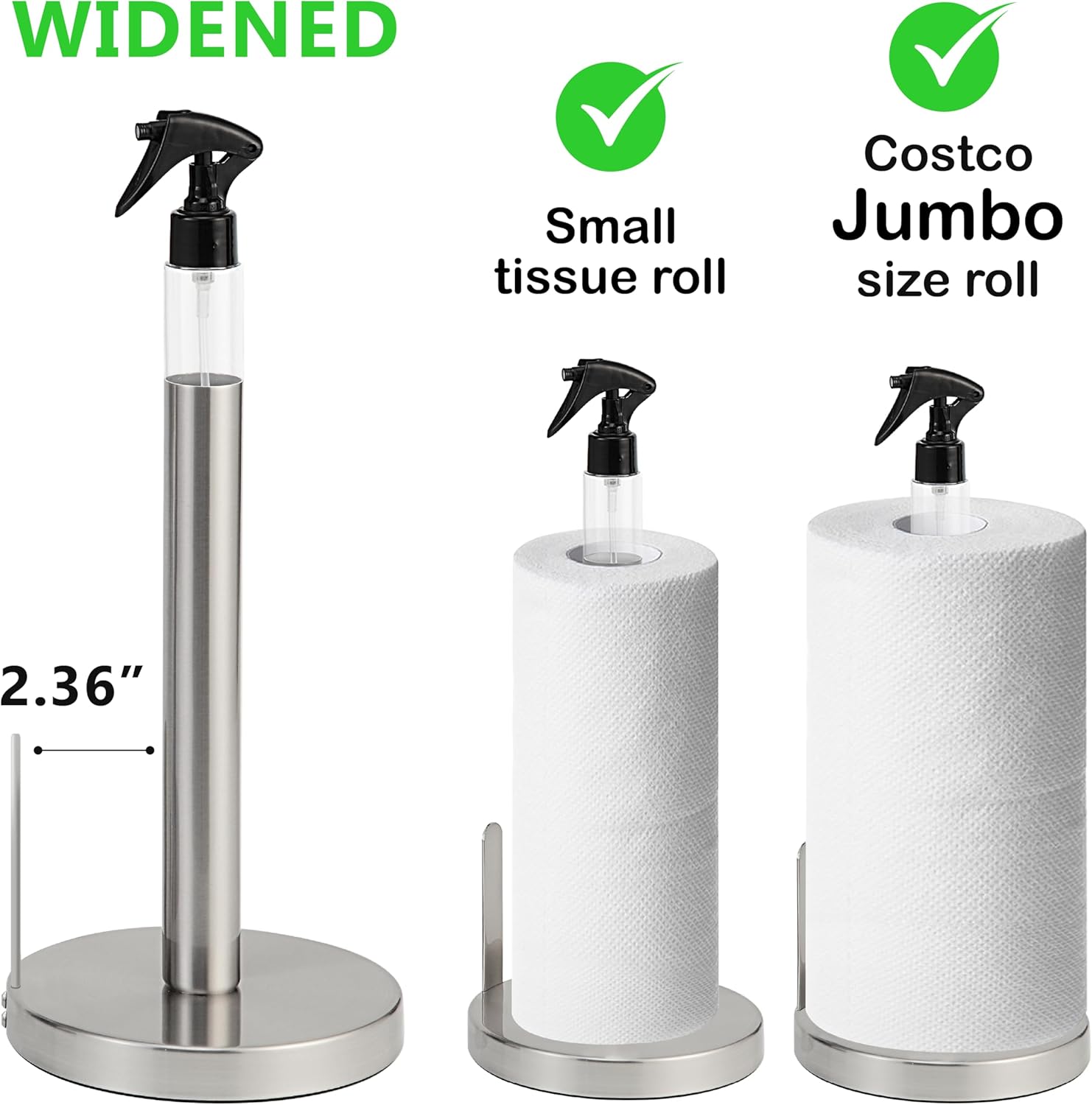 SunnyPoint Dispensador de soporte para toallas de papel pesado con botella de pulverizaciónbomba integrada (botella de spray, níquel satinado)