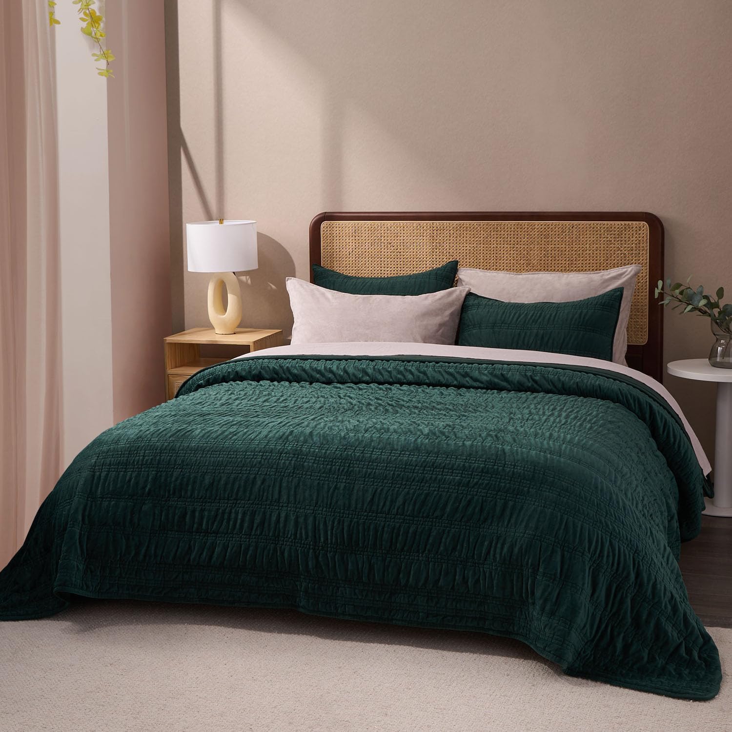 EVERGRACE Juego de edredón de terciopelo de lujo tamaño King, ropa de cama de terciopelo ultrasuave, juego de colcha de terciopelo fruncido, juego