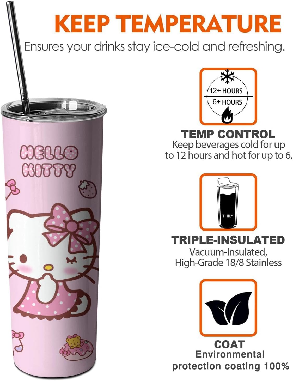 Hurig Vaso de agua para adultos, botella de agua de doble pared para niños, taza de café rosa de 20 onzas, regalo para niñas y mujeres