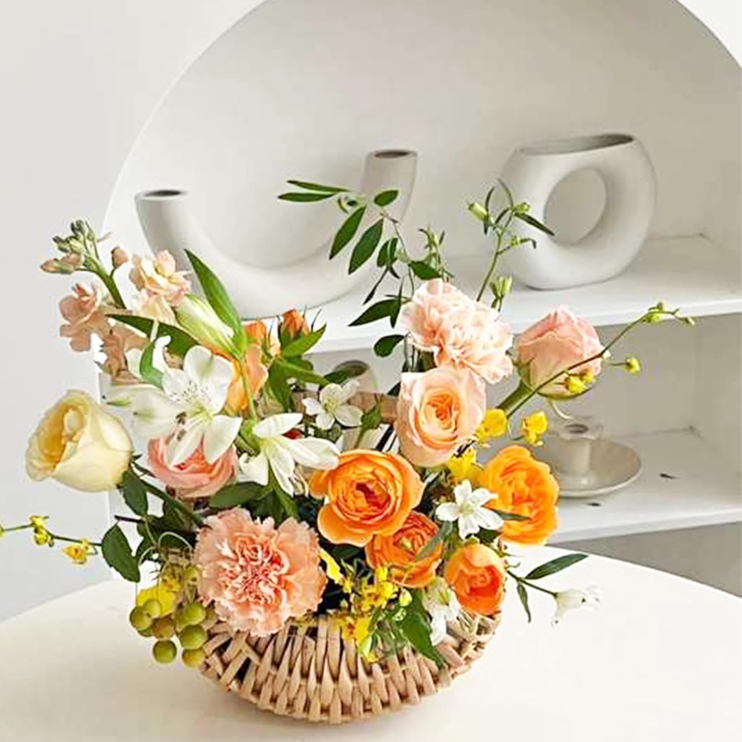 BEIJIALY 4 cestas pequeñas de mimbre con asa, cestas de flores para bodas, cesta de flores de mimbre de ratán, mini canasta de picnic, cesta de