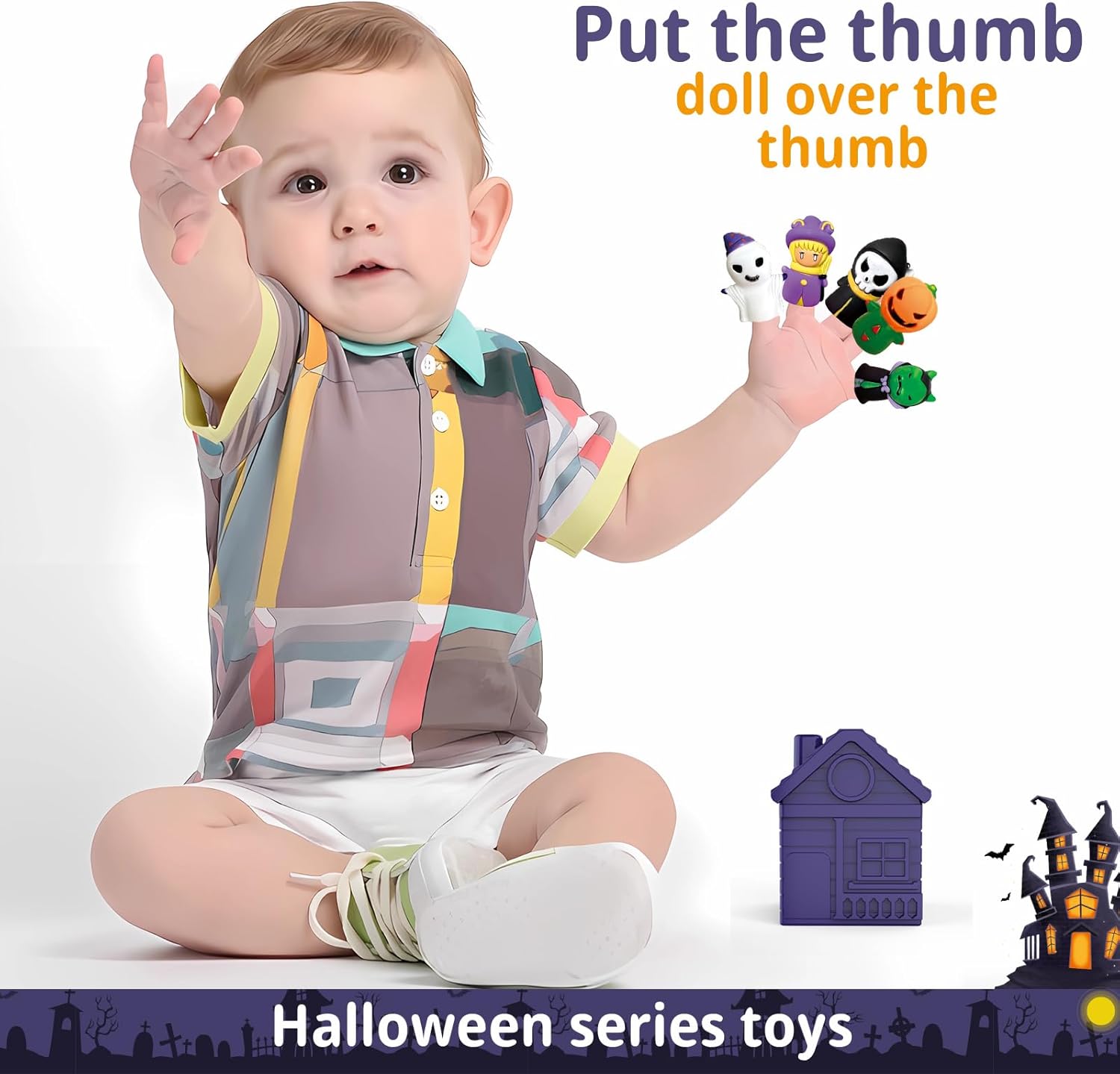 Juguetes de aprendizaje para niños de 1, 2, 3, 4 años, 5 marionetas de dedo de Halloween y 5 graneros para niños, juego de motricidad fina, juguetes