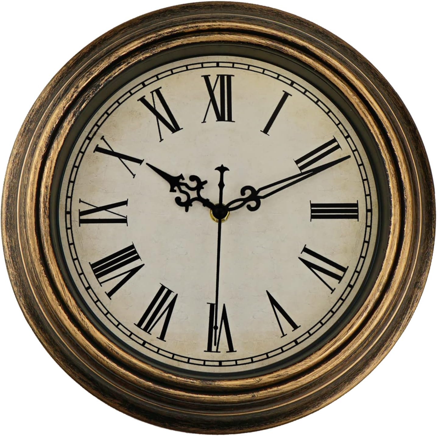 Reloj de pared vintage, 10 pulgadas, retro, silencioso, sin tictac, números romanos, fácil de leer, reloj de cuarzo de calidad, funciona con pilas,