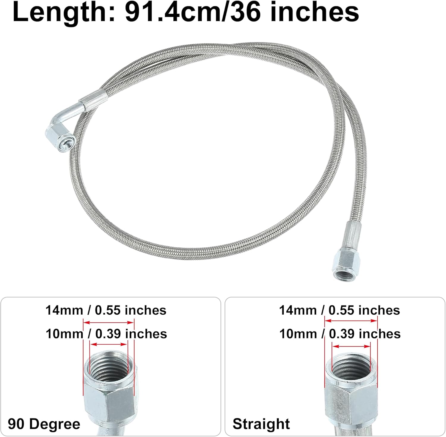X AUTOHAUX Línea de alimentación de aceite turbo 4AN de 36 pulgadas de longitud de acero inoxidable trenzado AN4 90 grados de presión de extremo de