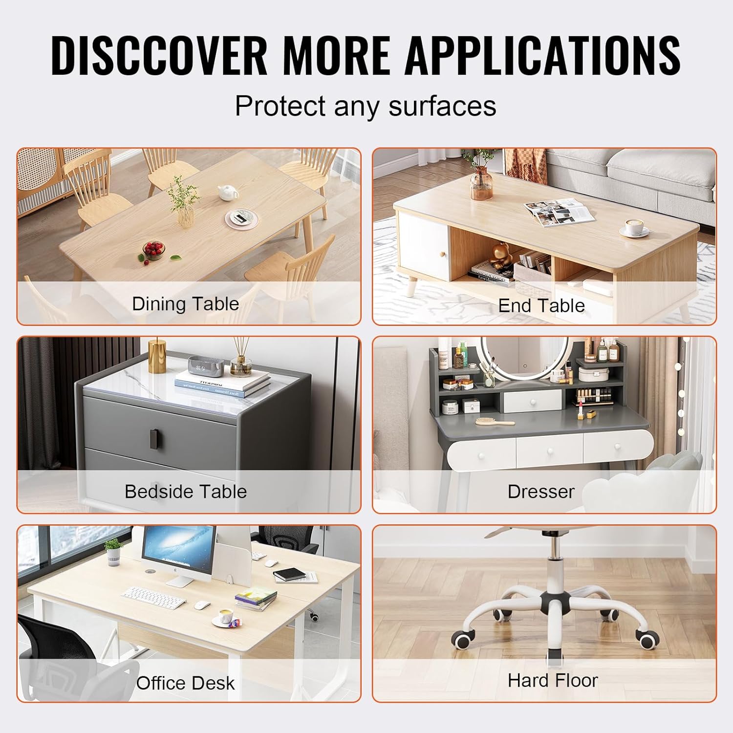 VEVOR Protector transparente para mesa, rectangular de 24 x 48 pulgadas, mantel de plástico PVC de 0.059 in de grosor, protector de escritorio