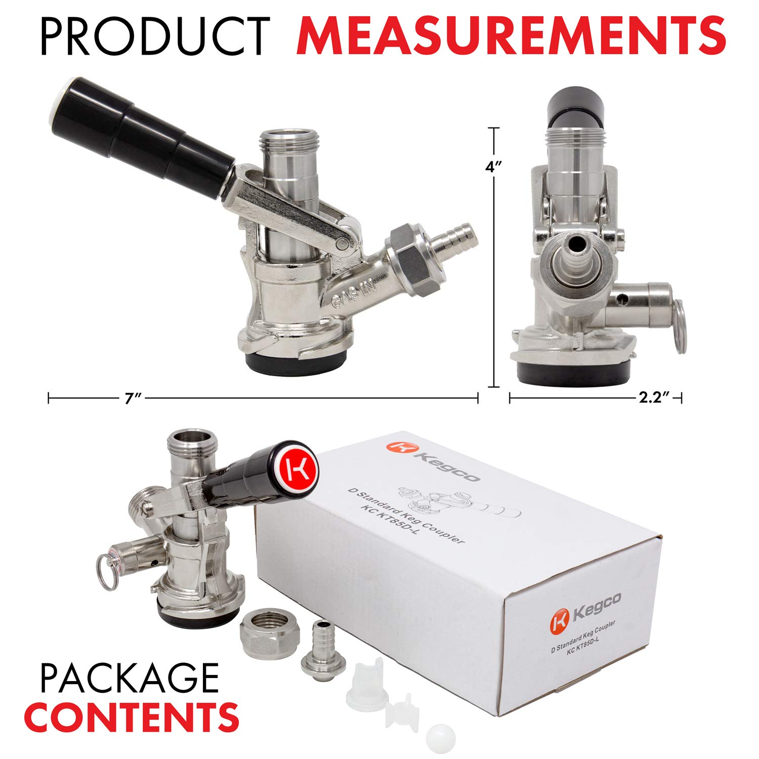 KegWorks BF-KT85D-2 US Sankey Keg Acoplador  Sistema D  Manija de palanca de palanca negra