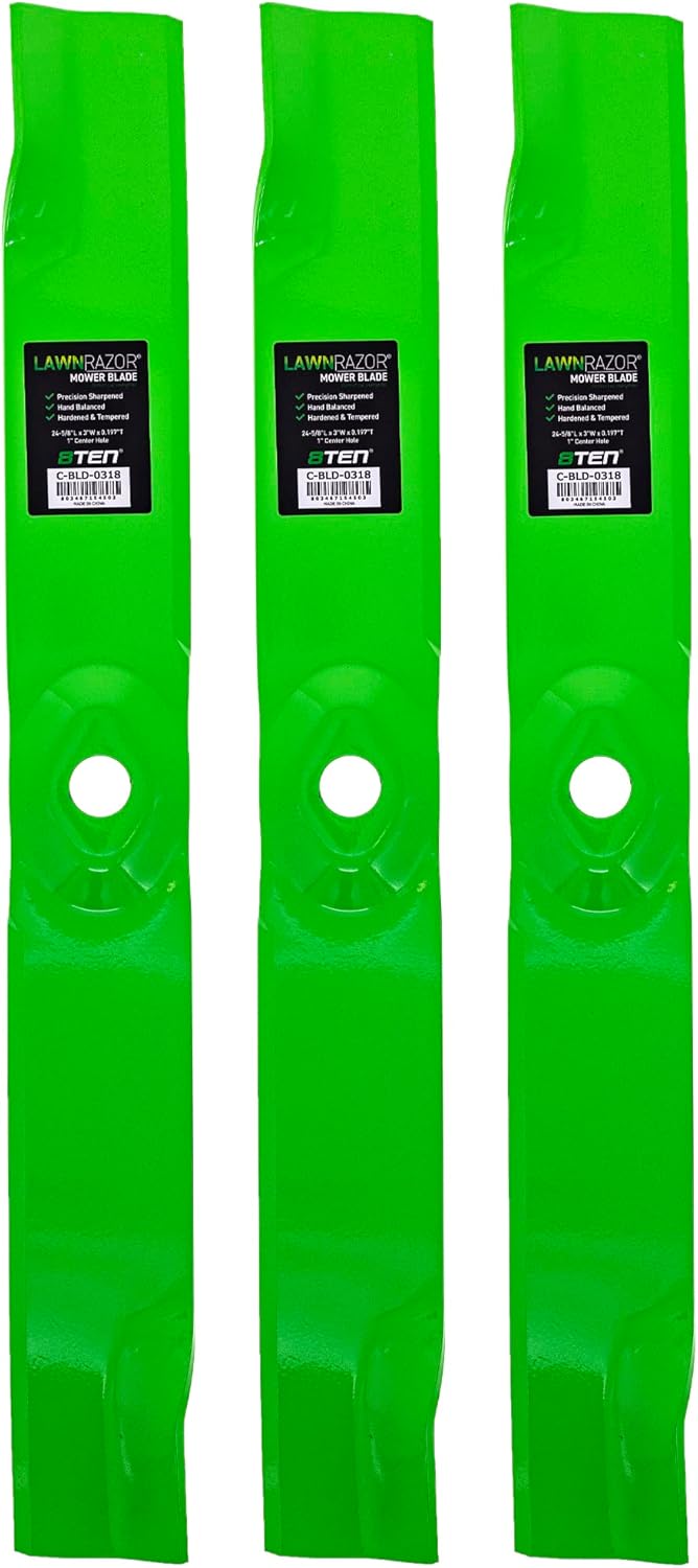 8TEN LawnRazor – Juego de cuchillas para Exmark Lazer Z AC XS S DS Series 72 pulgadas cubierta 103-9627 (elevación alta), paquete de 3