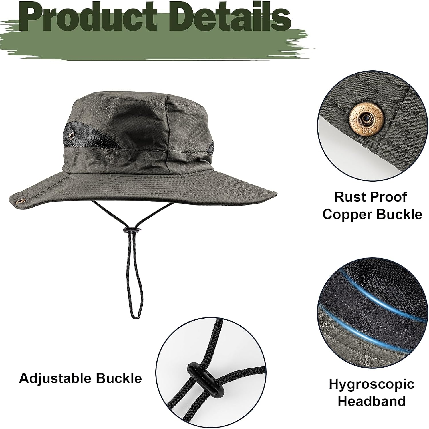 Sombreros de sol para hombre, sombrero de pesca de ala ancha, sombrero de safari con doble capa de malla transpirable, diseño de ala plegable,
