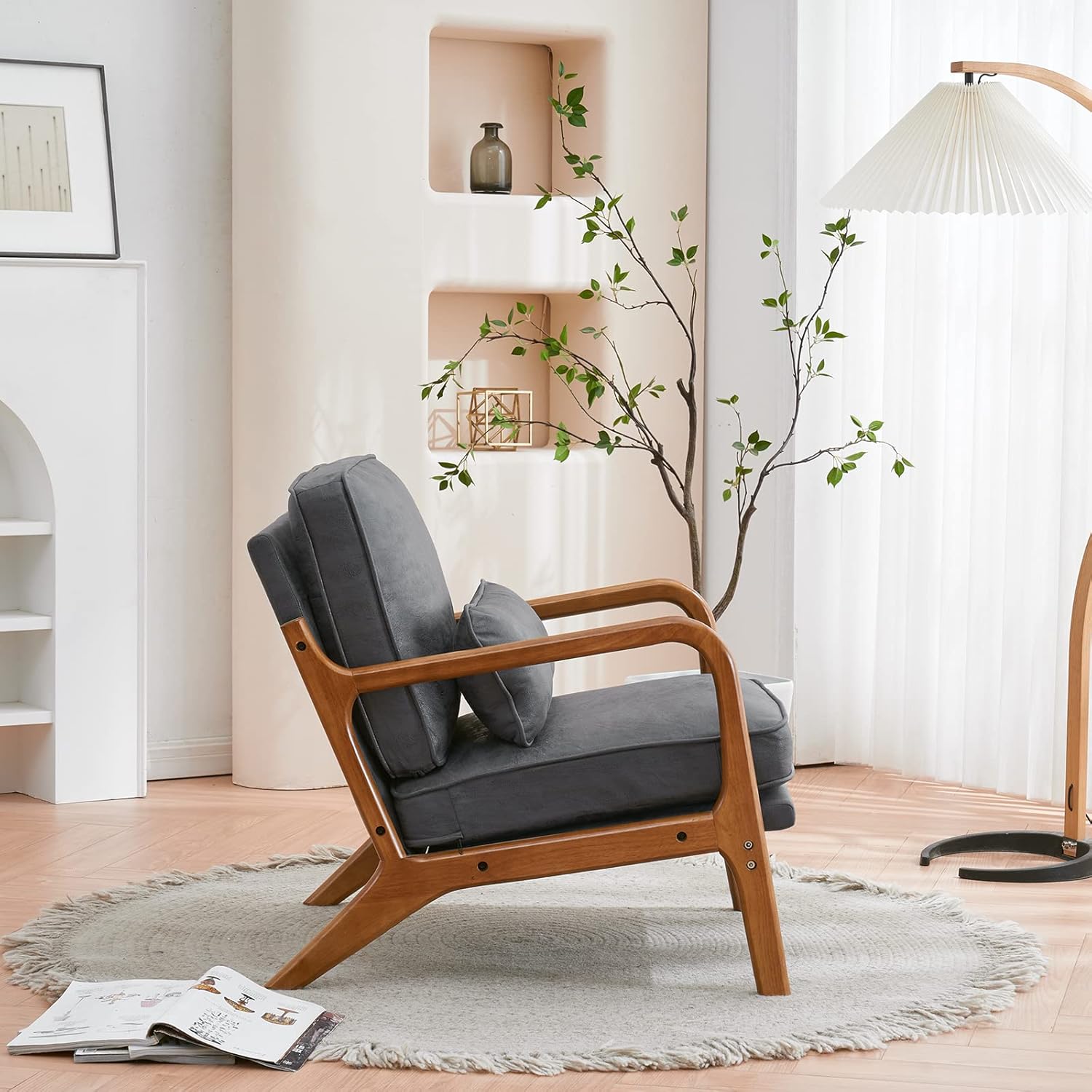 Karl home Silla decorativa moderna de mediados de siglo con almohada de tela bronceadora con marco de madera maciza y cojín suave para sala de