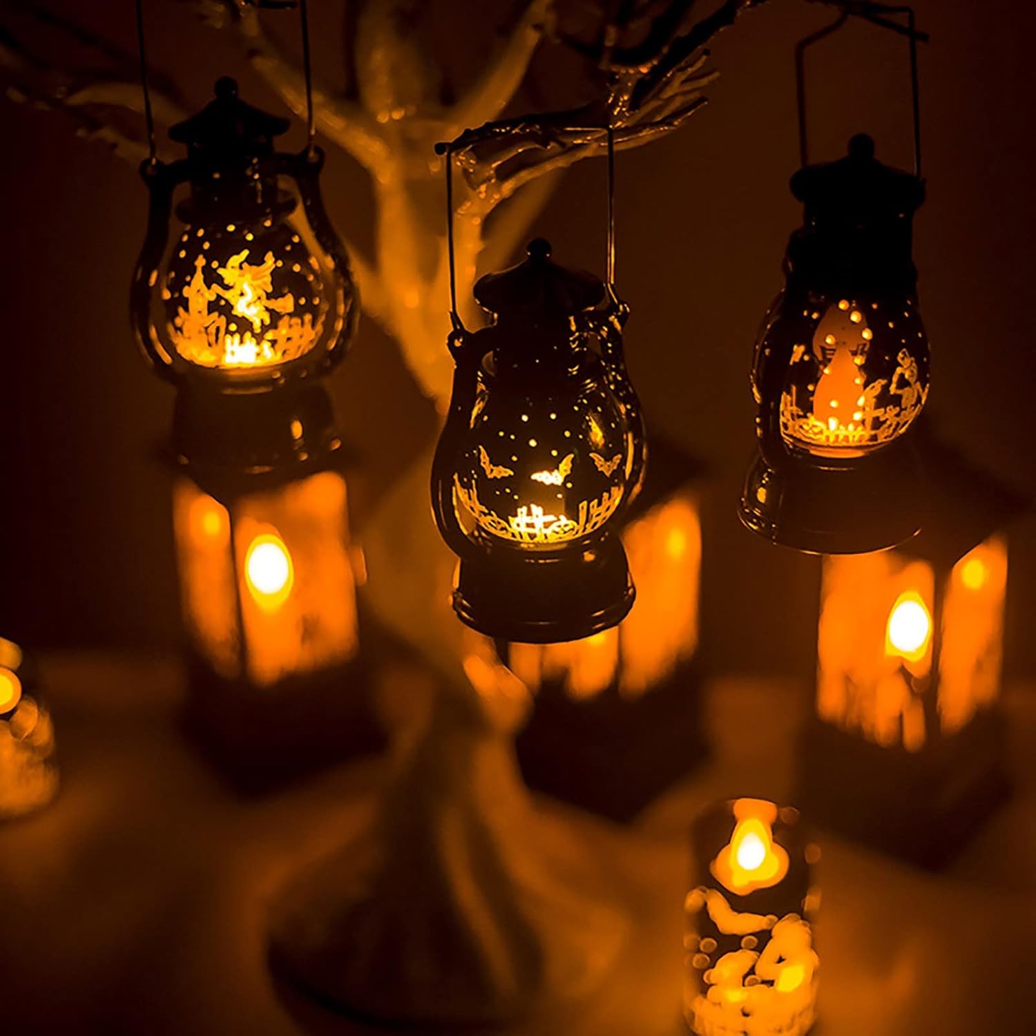 Lámpara portátil LED de Halloween, lámpara de aceite pequeña retro, decoración creativa de Halloween, lámpara LED sin llama. Lámpara de noche para