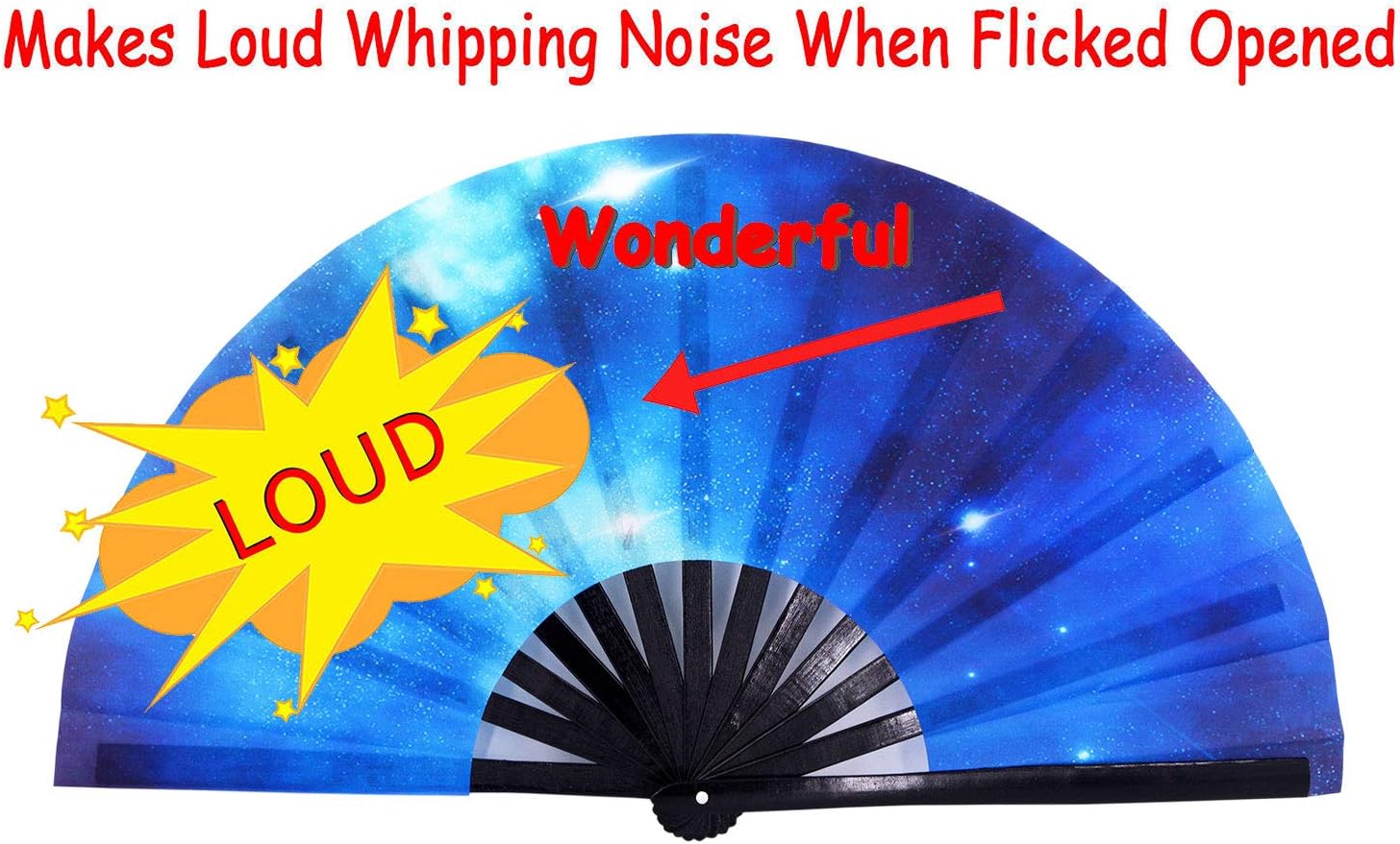 Amajiji Ventilador de mano plegable grande, accesorios para festivales rave para mujeres y hombres, ventilador de mano chinojaponés, ventilador de