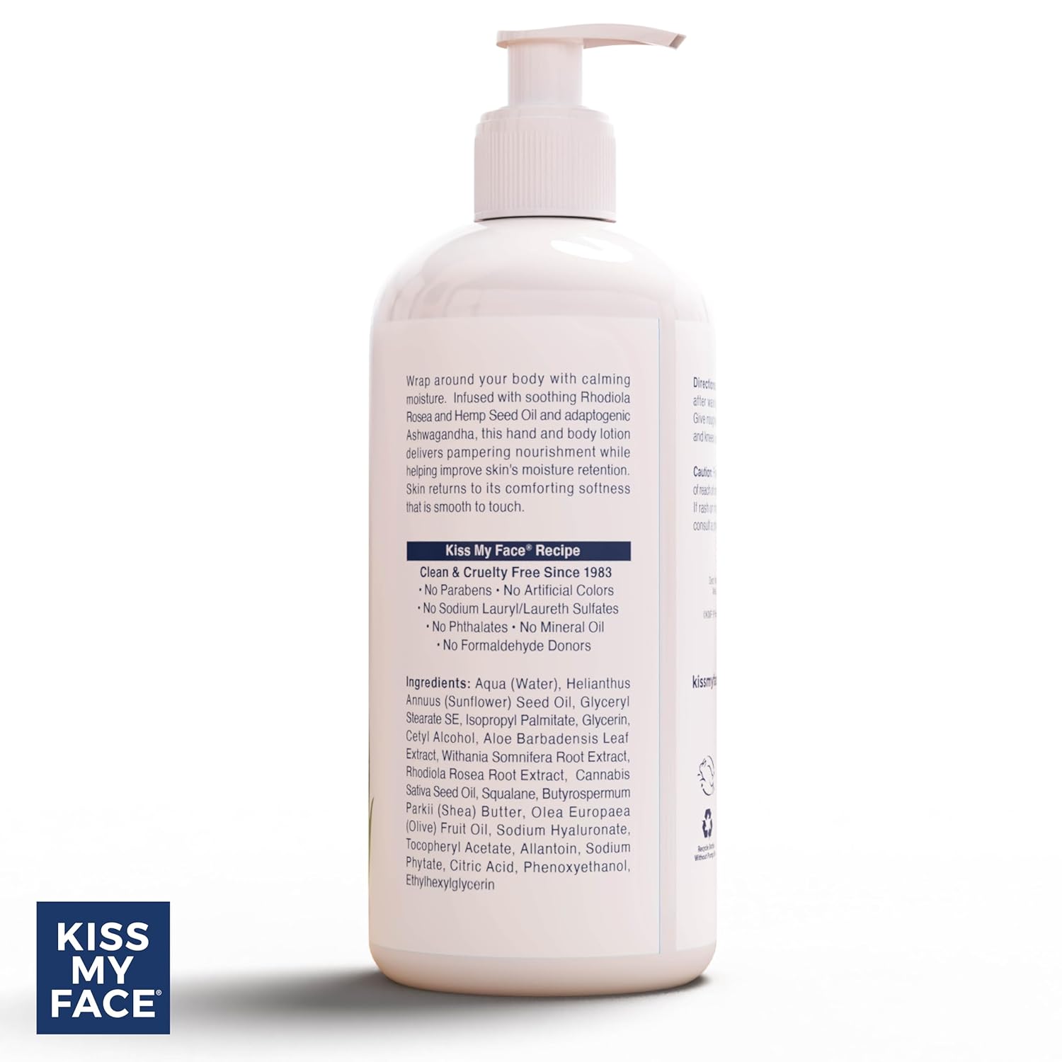 Kiss My Face De-Stress Loción para manos y cuerpo sin fragancia, hipoalergénica, libre de crueldad, loción vegana para piel seca – Botella de 16