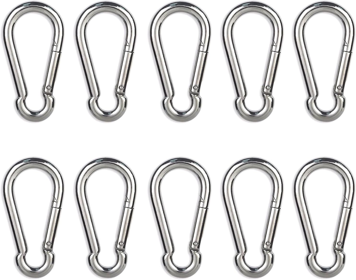 Clips de mosquetón, 10 mosquetones de llavero de acero inoxidable de 2.36 pulgadas. Clips de mosquetón pequeños, gancho de resorte a presión, clips