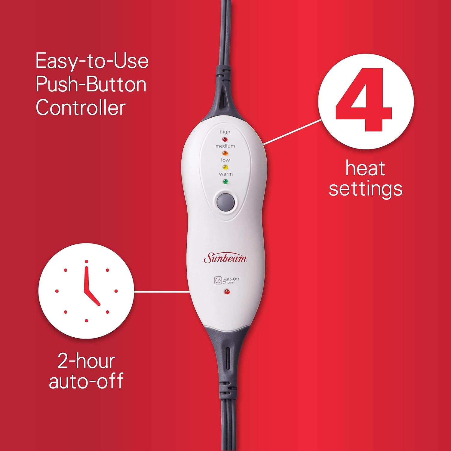 Sunbeam Almohadilla térmica para aliviar el dolor de espalda, cuello, calambres menstruales y hombros con Storange compacto y apagado automático,