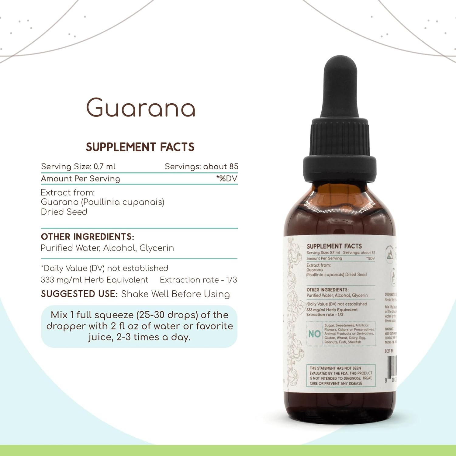 Guaraná A60 – Tintura de extracto de hierbas con alcohol, semillas secas de guaraná silvestre (Paullinia cupana) (2 fl oz)