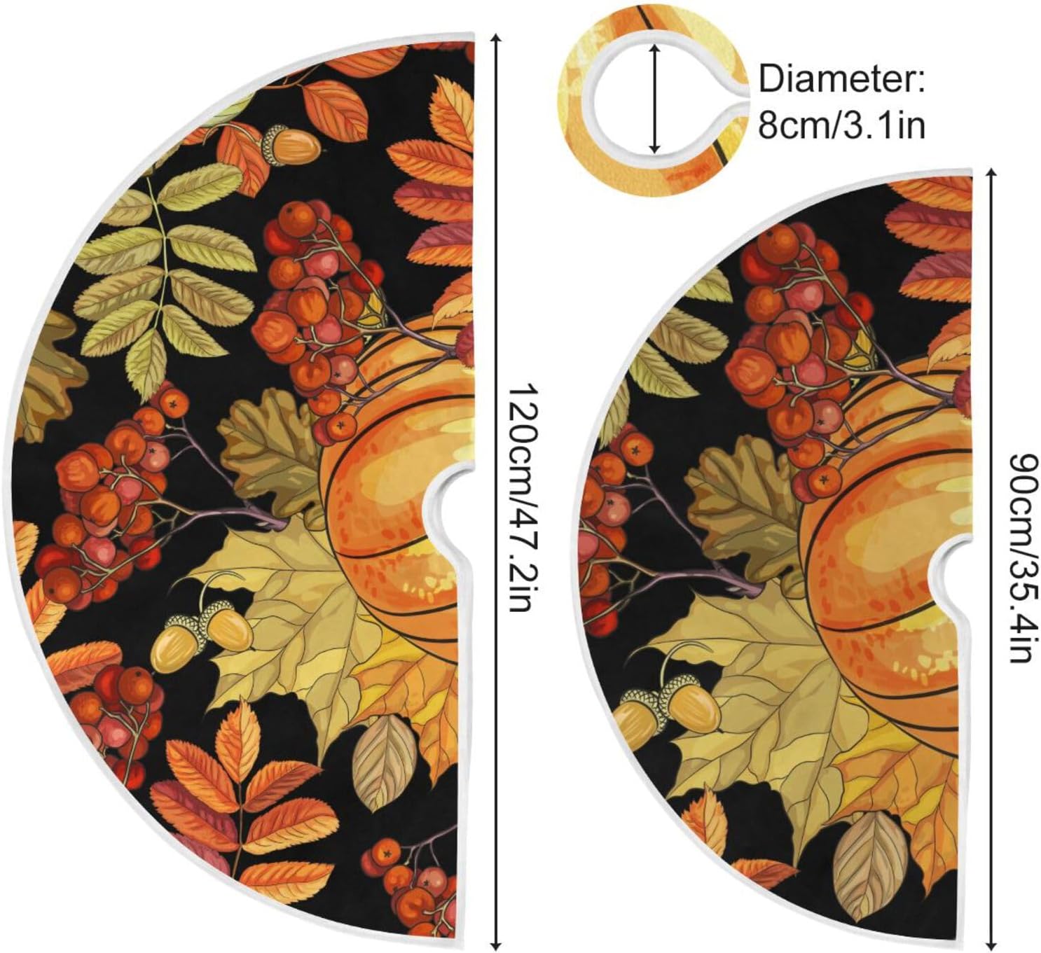 Hojas de otoño, calabazas de arce, decoraciones para árbol, falda de árbol lavable de 35.4 pulgadas, decoración de árbol de Navidad de otoño
