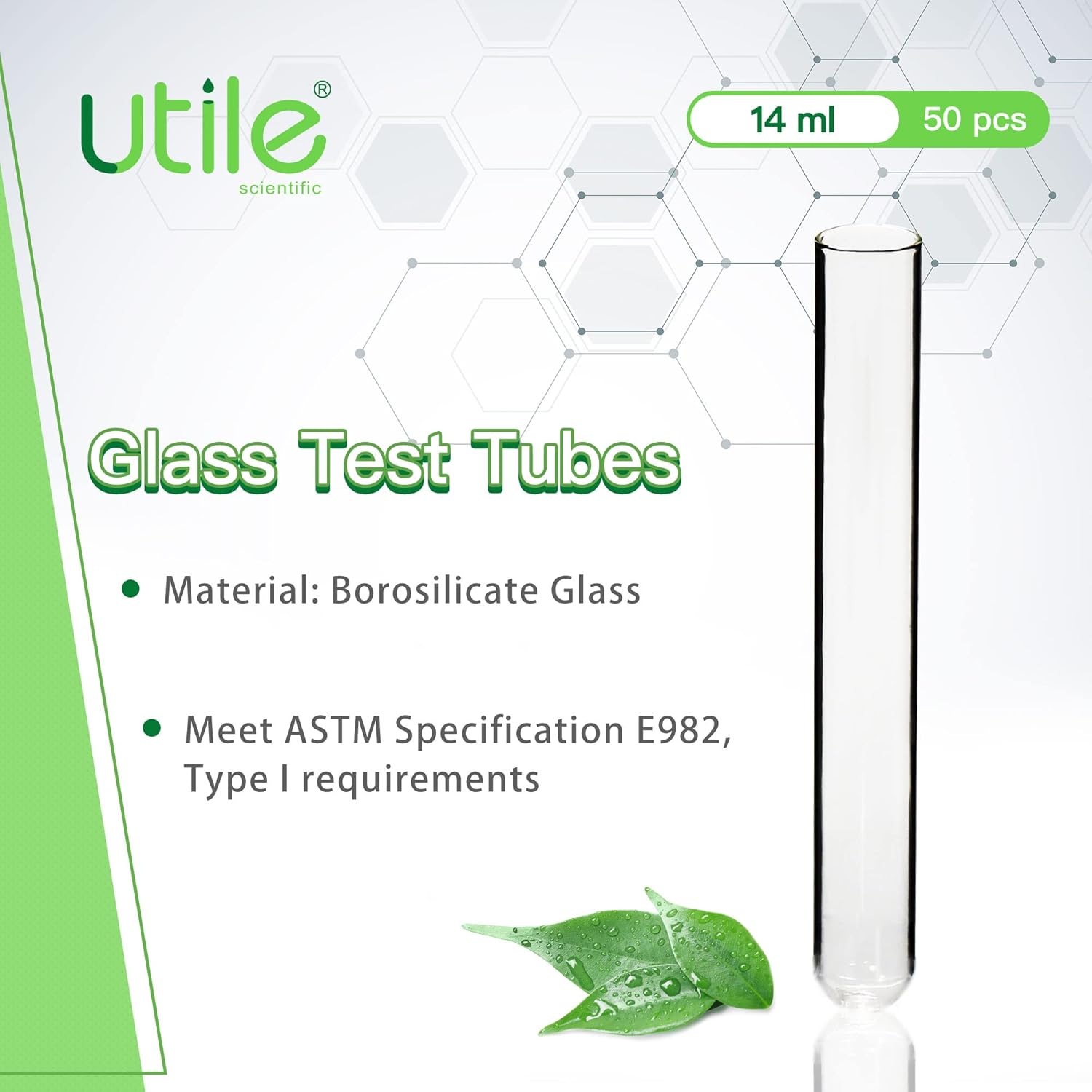 Utile 50pcs de tubos de ensayo de vidrio cilíndricos lisos, Vol.0.5 fl oz, 0.630×4.921 in, material de vidrio de borosilicato medio, 4004.0129.50
