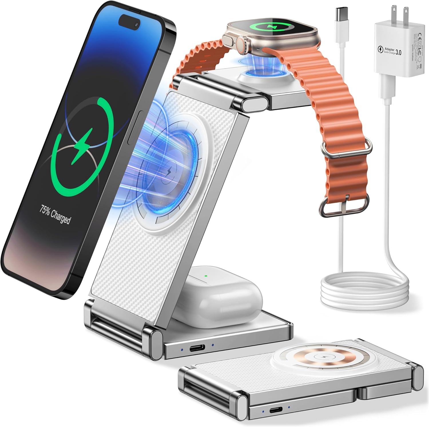 REOKILY Mag-Safe – Soporte de carga para iPhone y reloj para dispositivos Apple, base de carga plegable magnética 3 en 1 para Airpods y iPhone