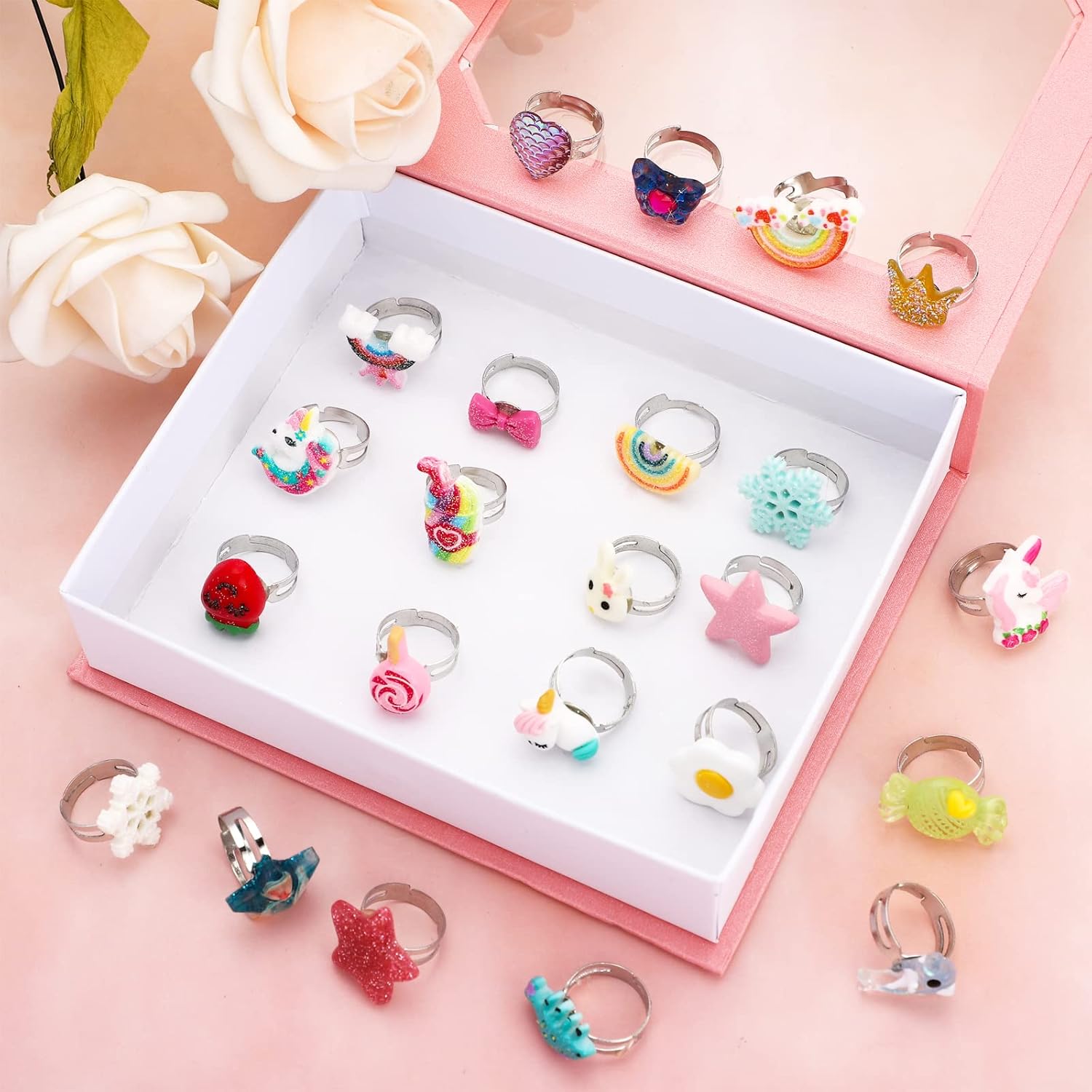 SOTOGO – 36 piezas de anillos de joyería para niña, anillos de juego y anillos de vestir, regalo para niñas pequeñas