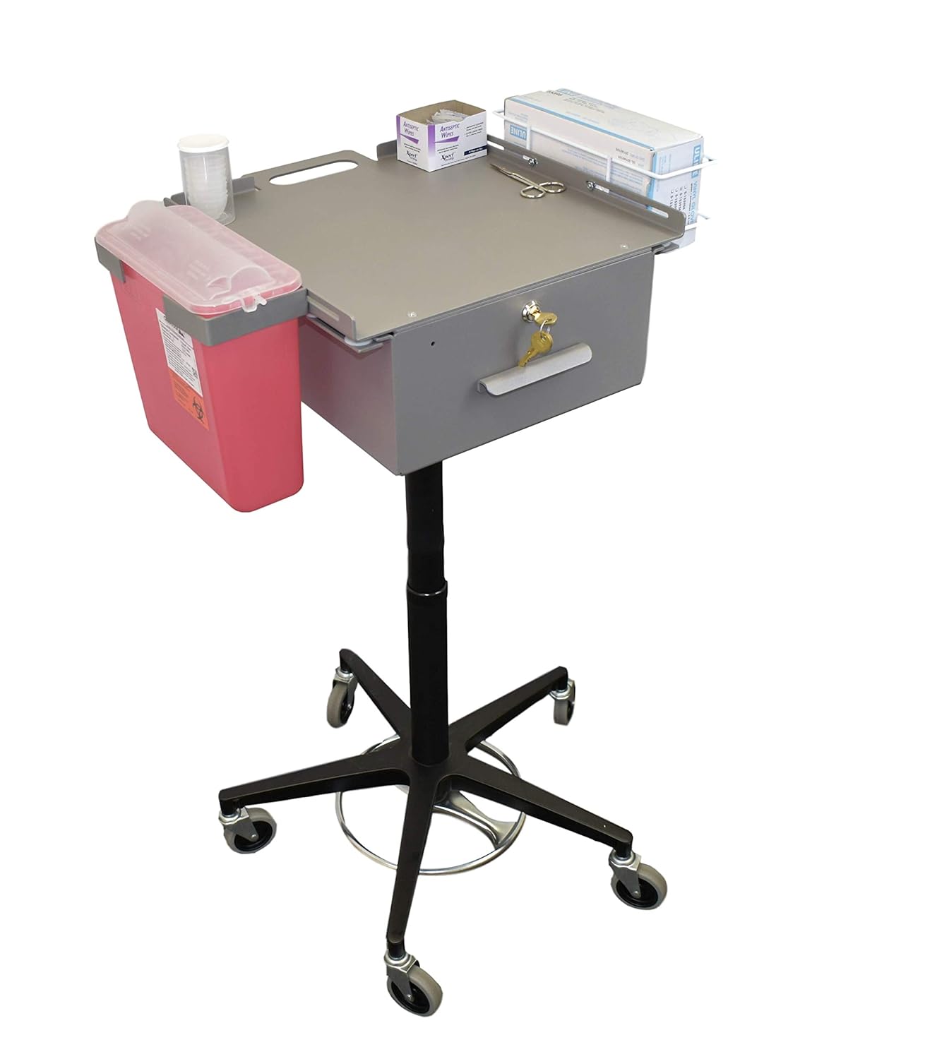 Carro de flebotomía móvil hecho en Estados Unidos y carritos médicos con ruedas, cajón de almacenamiento grande, cerradura con llave para almacenar