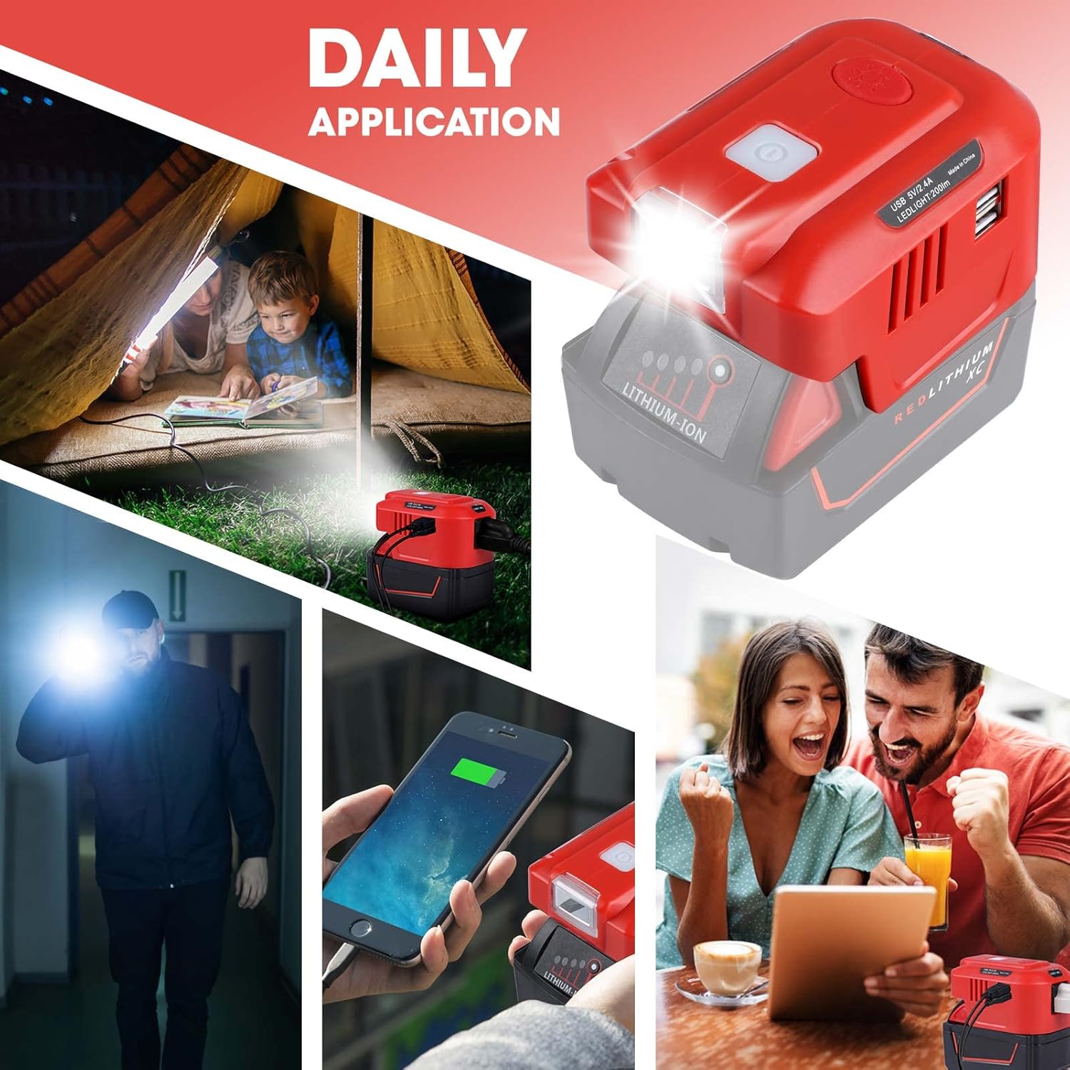 Alian para Milwaukee – Generador inversor de batería de litio de 18 V, para adaptador de cargador USB Milwaukee con luz LED, para fuente de
