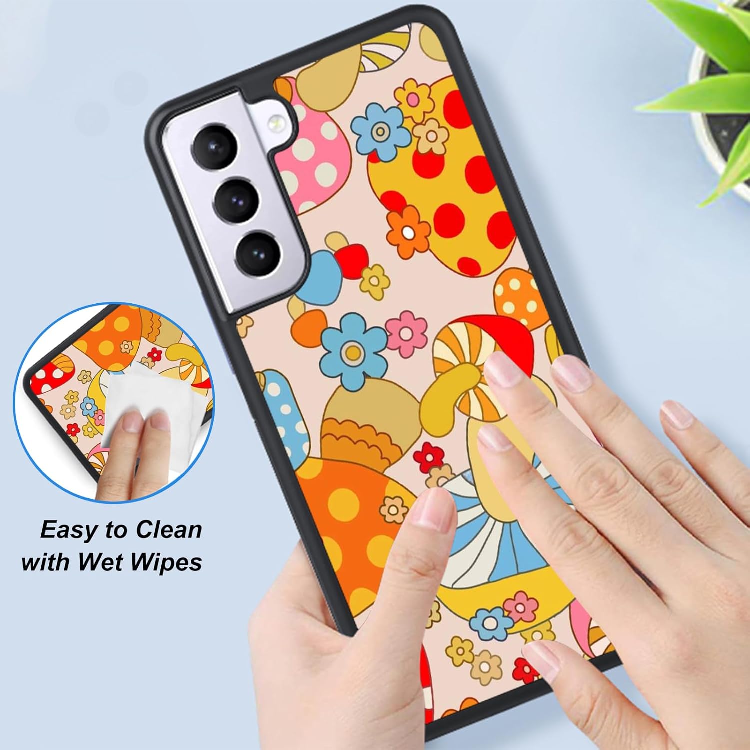 UNNKINE Bonita funda de flores para Samsung Galaxy S23 Plus para niñas y mujeres, diseño de hongos, TPU suave, parte trasera dura, a prueba de
