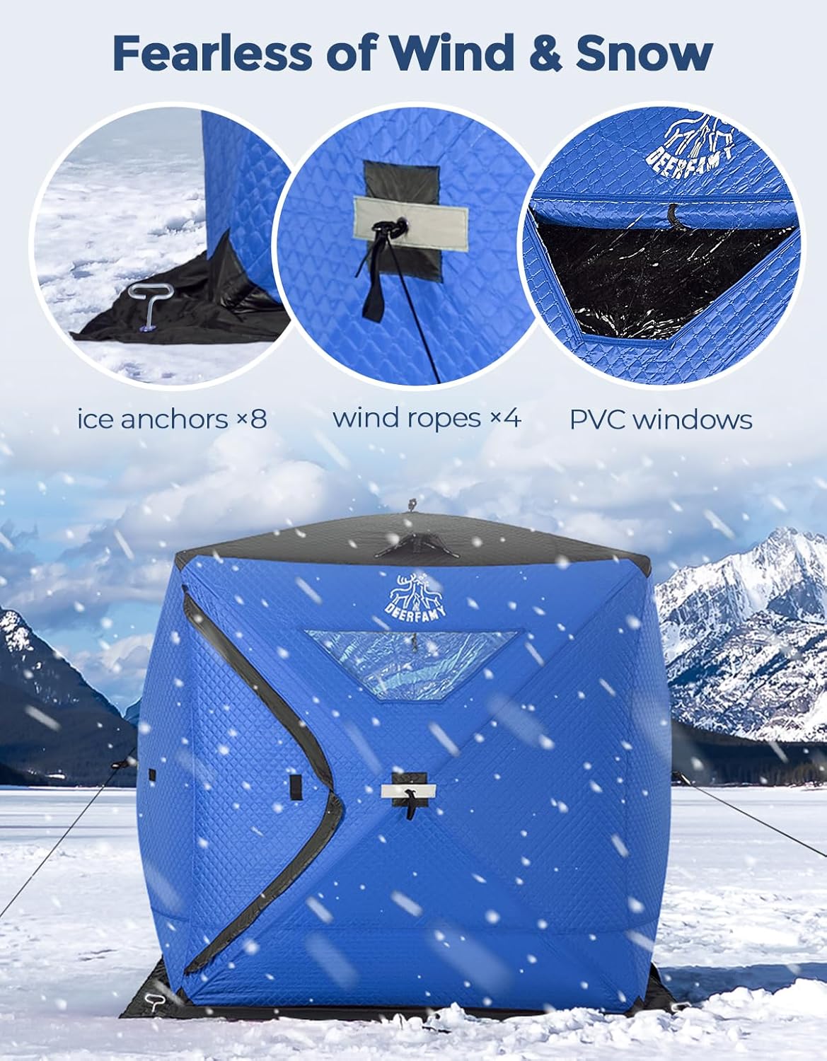 DEERFAMY Refugio de pesca en hielo de 3 capas relleno de algodón, 345678 personas, carpa de pesca en hielo, tienda de campaña aislada con bolsa de