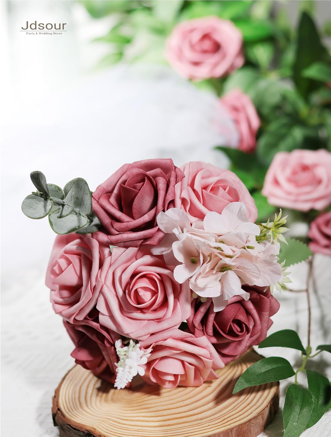 50 rosas artificiales de espuma de tacto real con tallo, bricolaje para ramos de boda, centros de mesa, fiesta, ducha, decoración del hogar, rosa