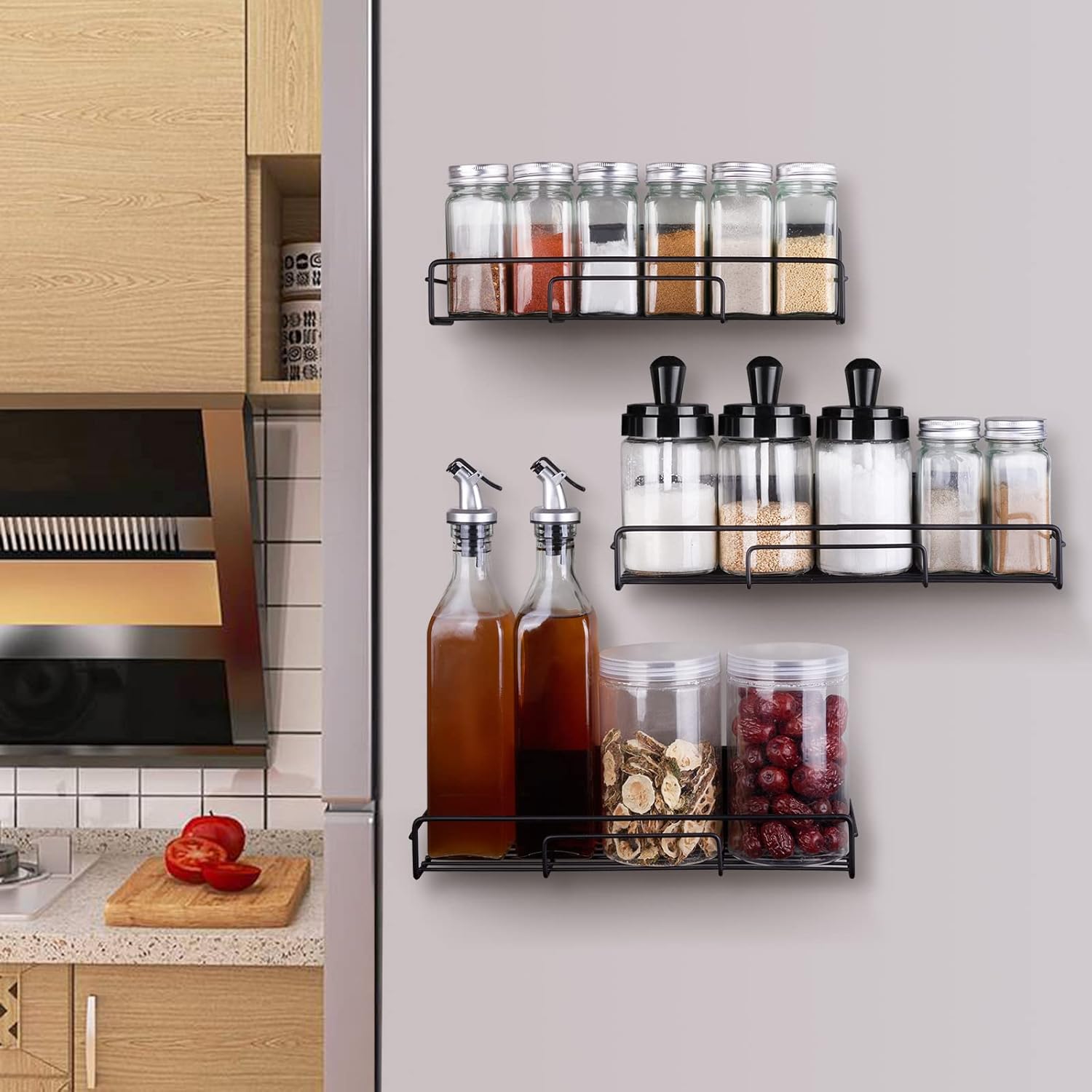 RedCall Paquete de 5 estantes magnéticos para refrigerador, estante magnético para especias para horno microondas, soporte para tarros de especias,