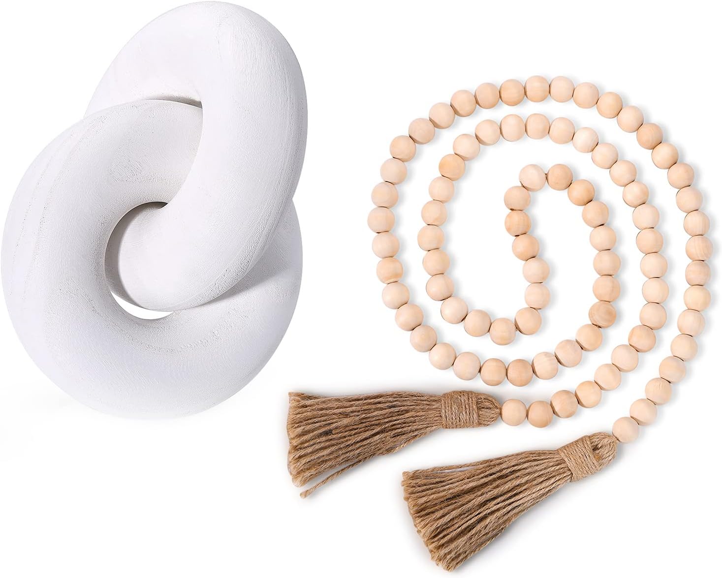 Cevilia Decoración de nudo de madera, sala de estar, mesa de centro moderna, decoración de eslabones de cadena de madera, cuentas decorativas de