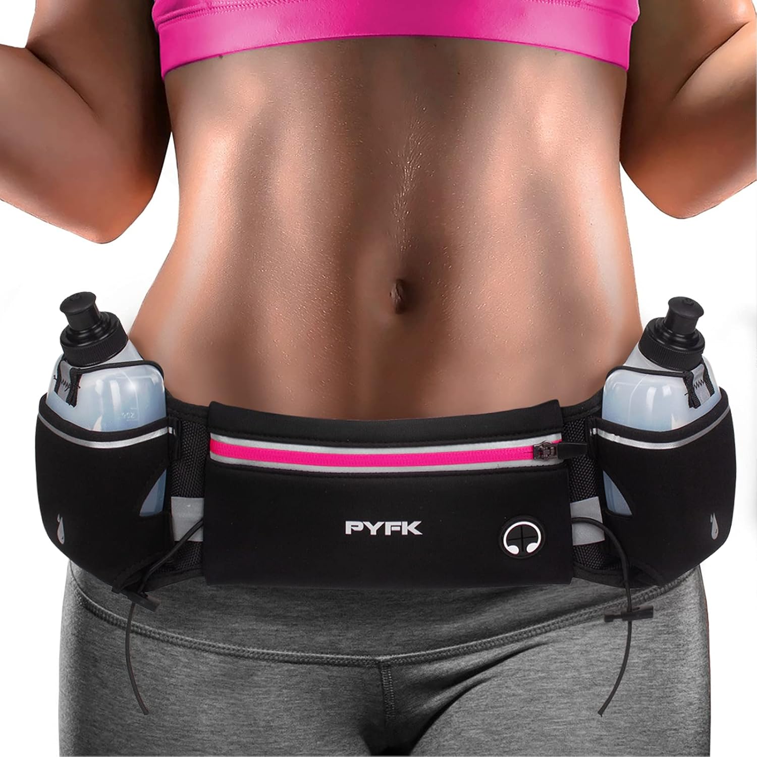 PYFK Cinturón mejorado para correr con botellas de agua, cinturón de hidratación para hombres y mujeres, soporte para botella de agua, cinturón para