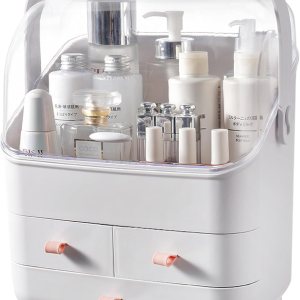BRUUN – Contenedor de almacenamiento para cosméticos para el cuidado de la piel una caja de maquillaje grande de color blanco a prueba de polvo y BRUUN – Contenedor de almacenamiento para cosméticos para el cuidado de la piel una caja de maquillaje grande de color blanco a prueba de polvo y