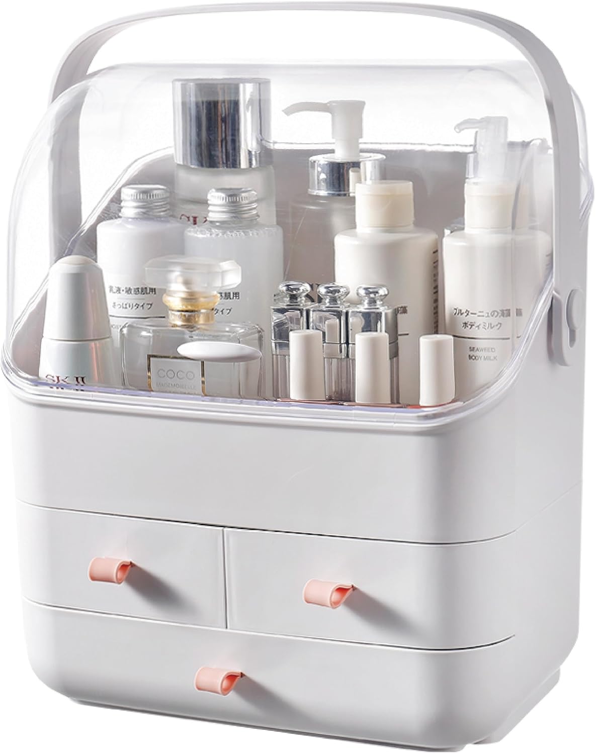 BRUUN – Contenedor de almacenamiento para cosméticos para el cuidado de la piel una caja de maquillaje grande de color blanco a prueba de polvo y