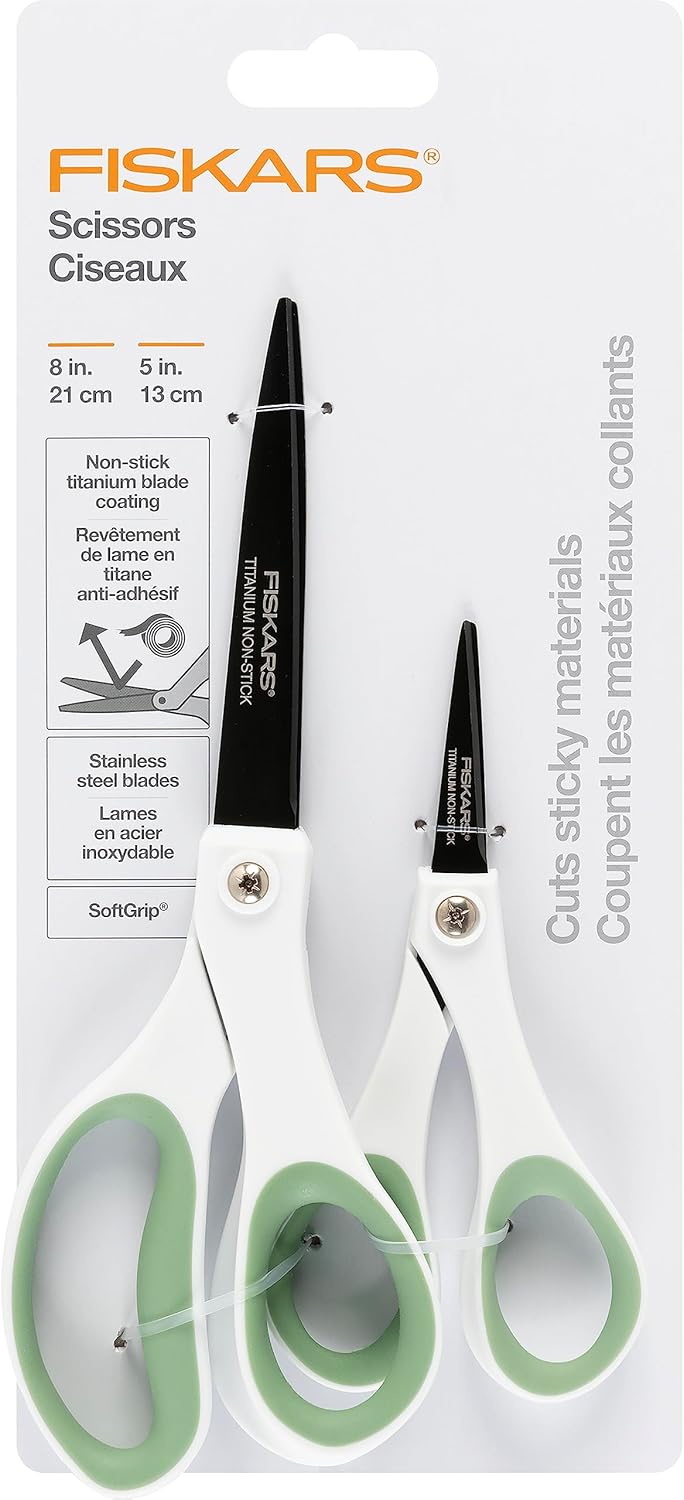Fiskars Tijeras de titanio antiadherentes Everyday Softgrip (8 pulgadas), 2 unidades, helecho forestal