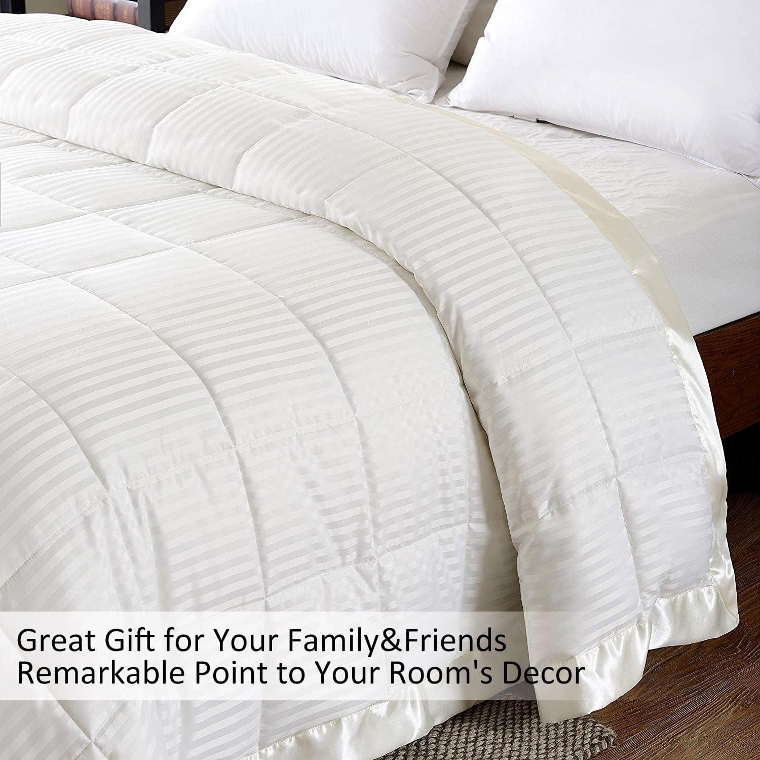 downluxe – Manta ligera de relleno alternativo y de tamaño Queen, con borde satinado, color marfil, 90 x 90 pulgadas