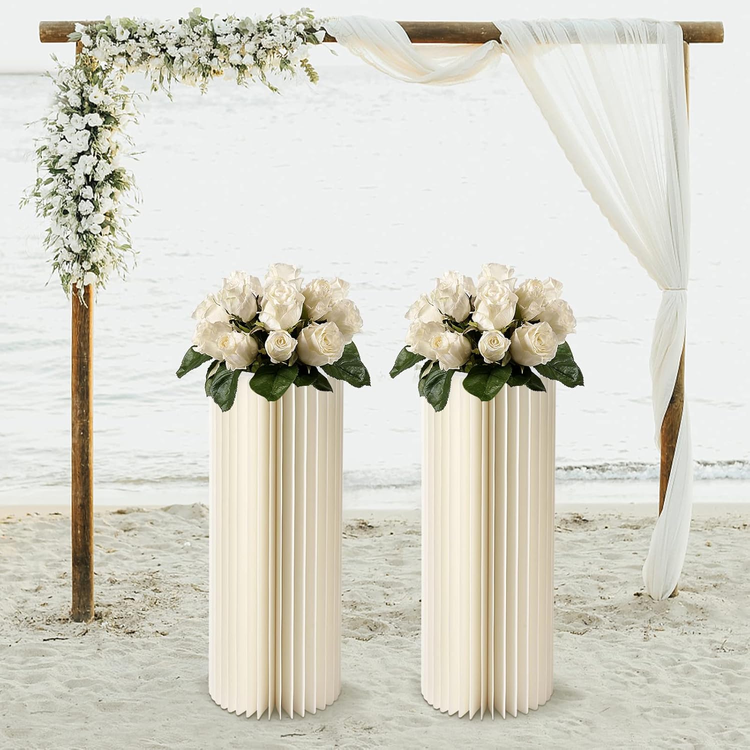 Centros de mesa de boda, jarrones de cartón, exhibición de columnas plegables con tapa de PVC, jarrón de flores, soporte de flores, cilindro de mesa