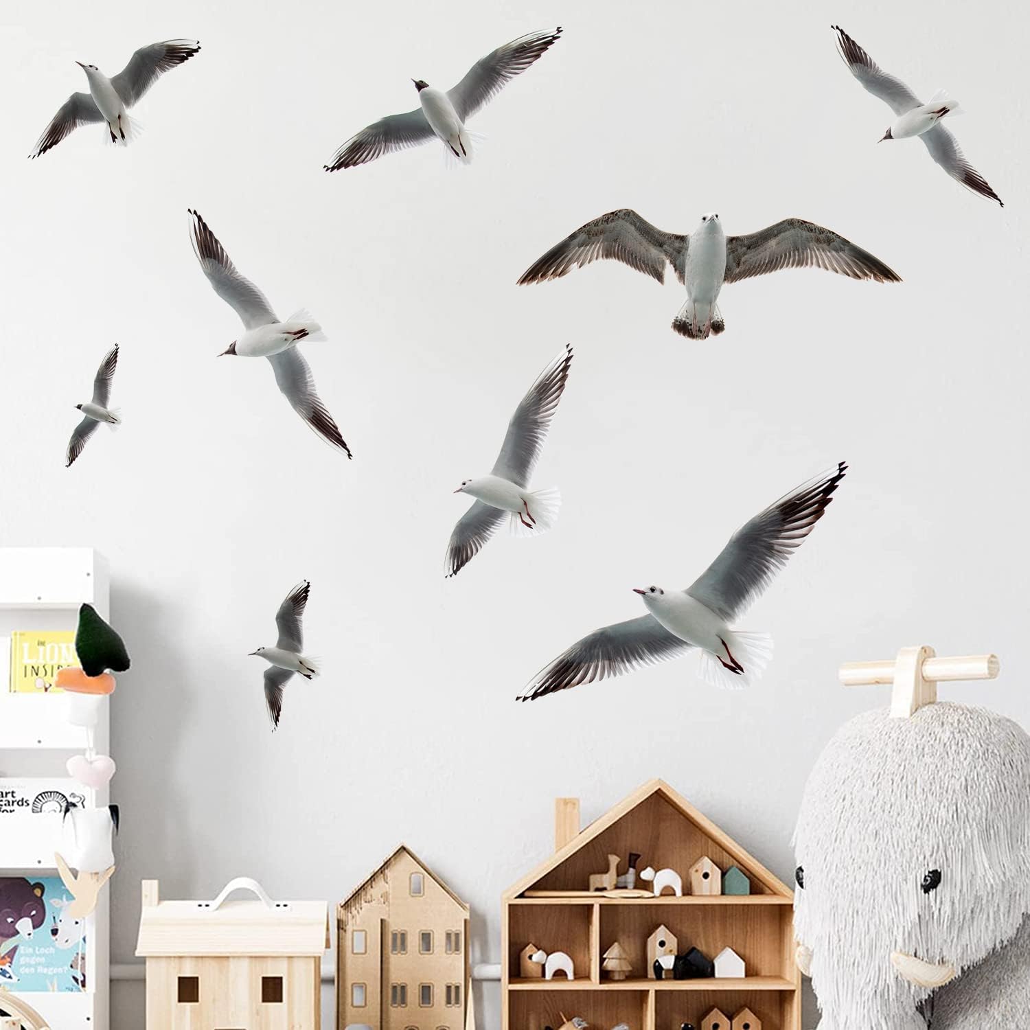 MEFOSS Calcomanías de pared de gaviota 3D para despegar y pegar, calcomanías de vinilo para decoración de pared de pájaros marinos voladores para