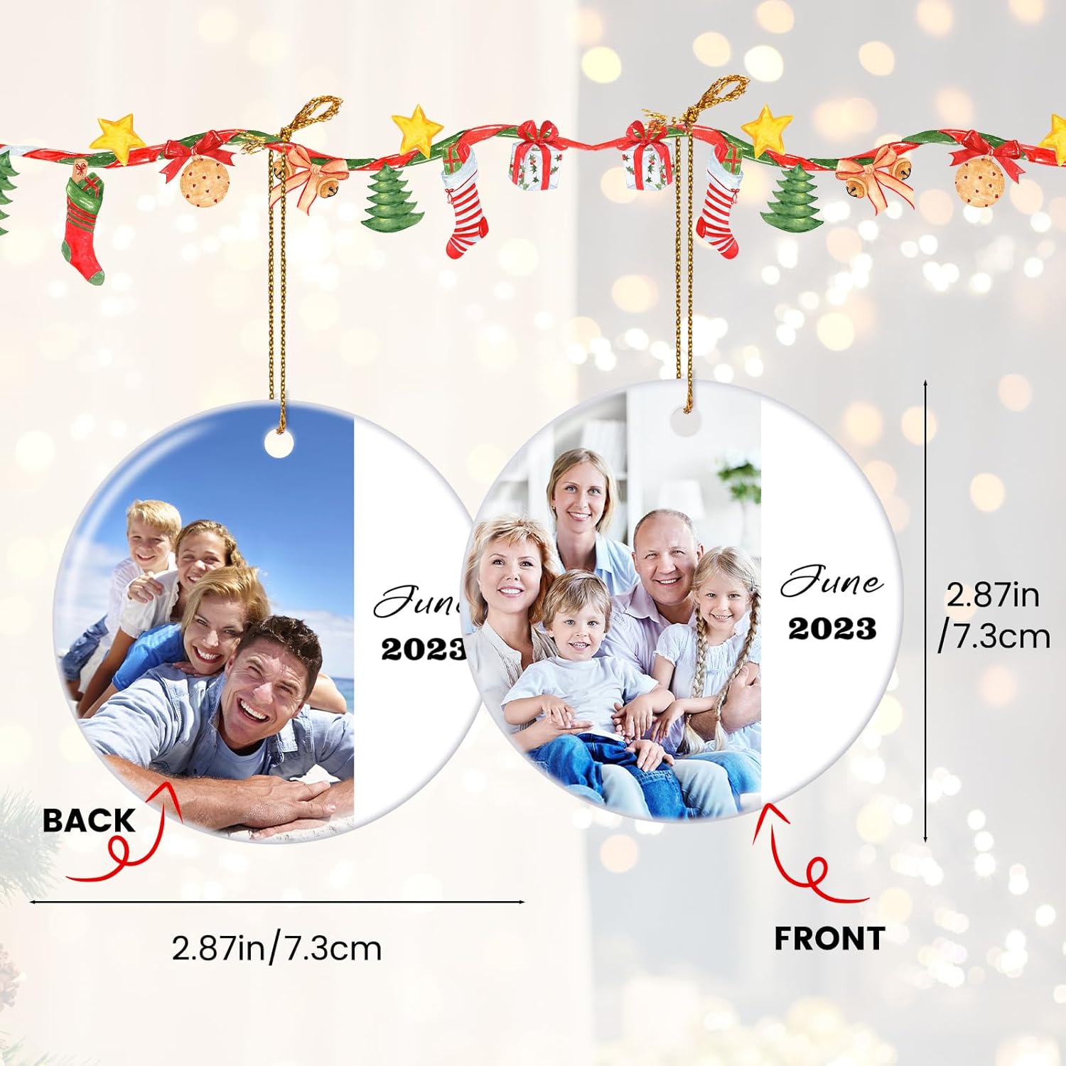 Adorno de Navidad personalizado 2023, adorno colgante con texto fotográfico personalizado, regalo de recuerdo para decoraciones de árbol de Navidad,