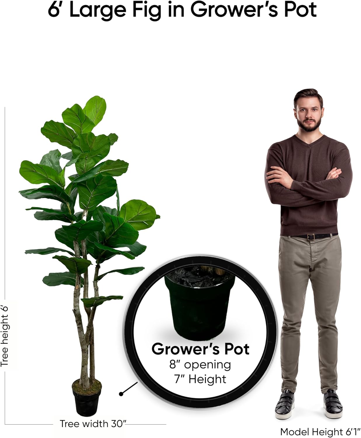 Higuera artificial de hoja grande de 6 pies hecha a mano, árbol artificial para decoración del hogar y la oficina, toque real, sala de estar u