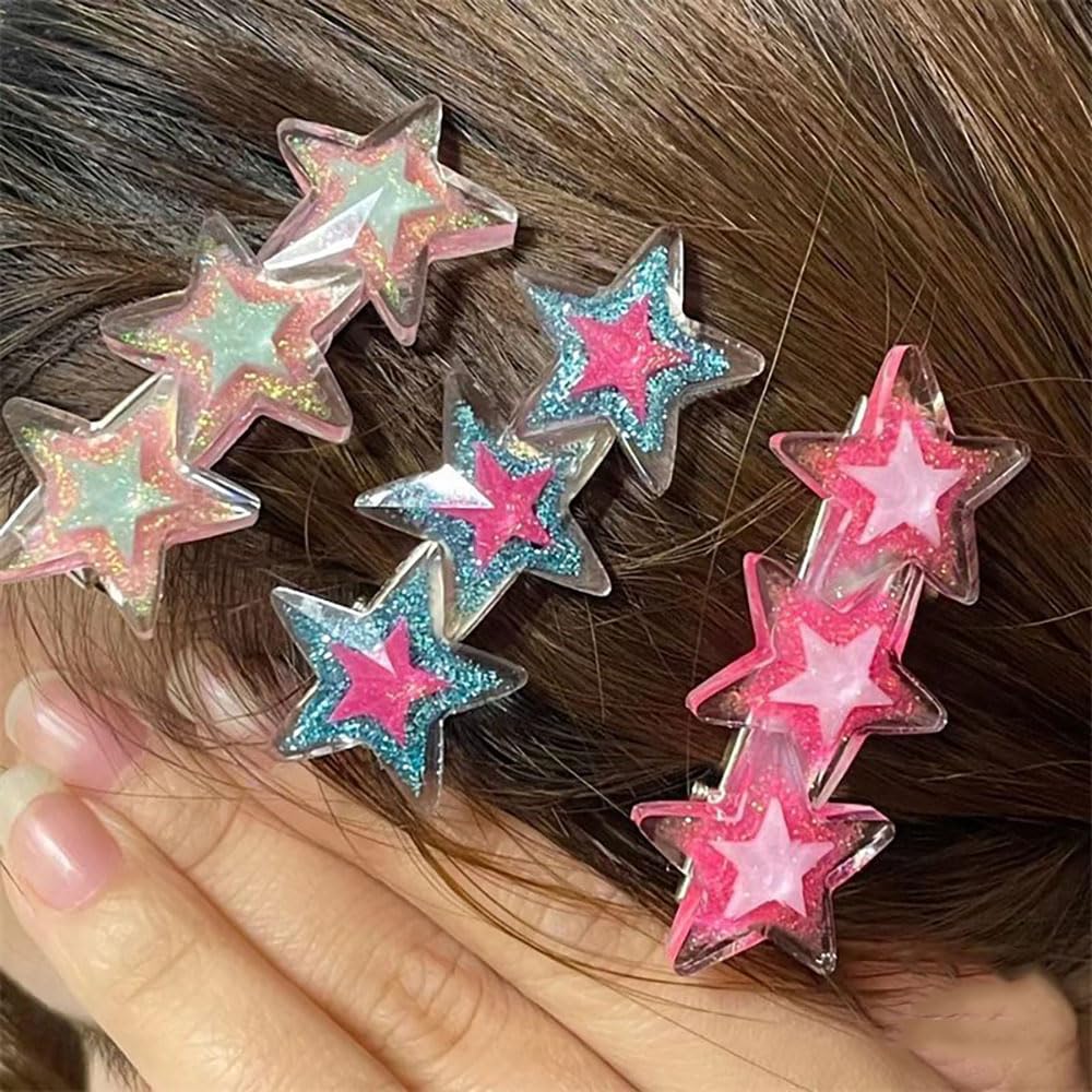 Pinzas para el cabello Y2k con purpurina y estrellas coloridas, pinzas para el cabello para mujeres, pinzas para el pelo con pico de pato, pinzas