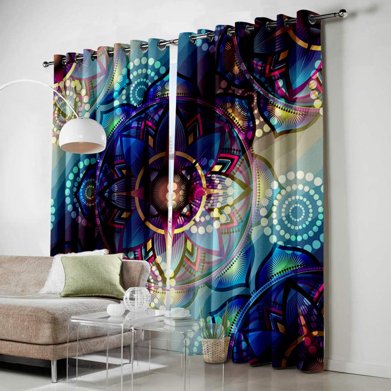 FortuneHouse Blackout Curtains Thermal Insulated Purple Mandala Pattern Solid Pattern Metal Grommet Elegant Room Drapes Window Curtain for Bedroom