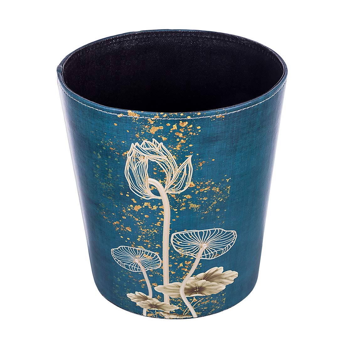 Cubo de basura de piel sintética de 10 litros2.64 galones, impermeable, decorativo, cesta de papel para el hogar, oficina, baño, Lotus