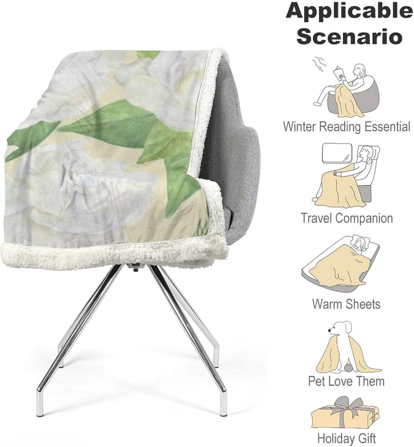 ZHIMI – Manta de 50 x 60 pulgadas, suave, personalizada, vintage, acuarela, blanco, gardenia, de vellón, sofá, alfombra, manta cálida para hombres,
