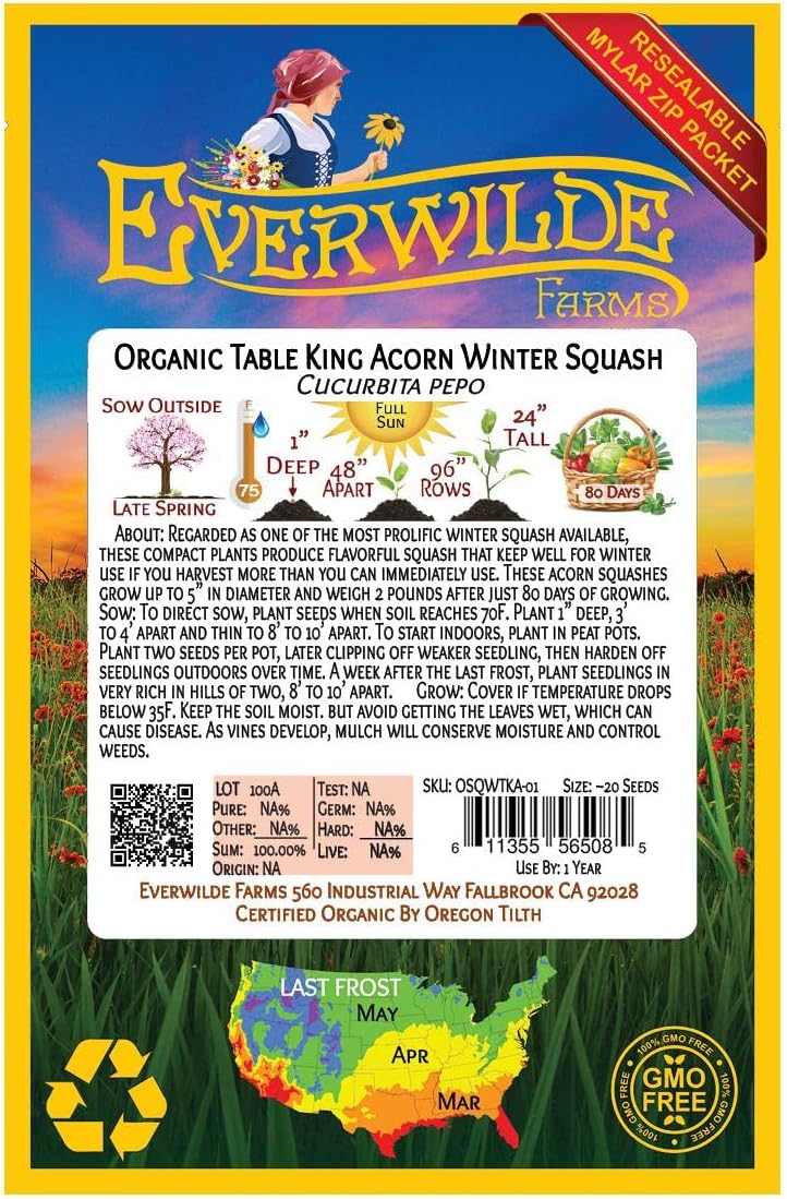 Everwilde Farms – 20 semillas orgánicas de calabaza de invierno de bellota King – Paquete Gold Vault