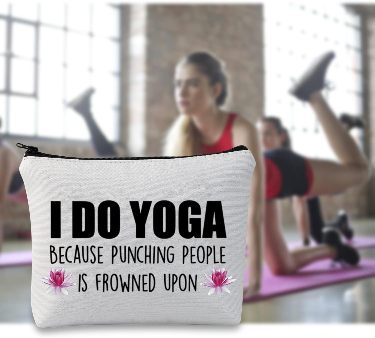 Regalo de yoga, regalo para amantes del yoga, bolsa de maquillaje para instructor de yoga, bolsa de maquillaje I Do Yoga Because Punch People Is