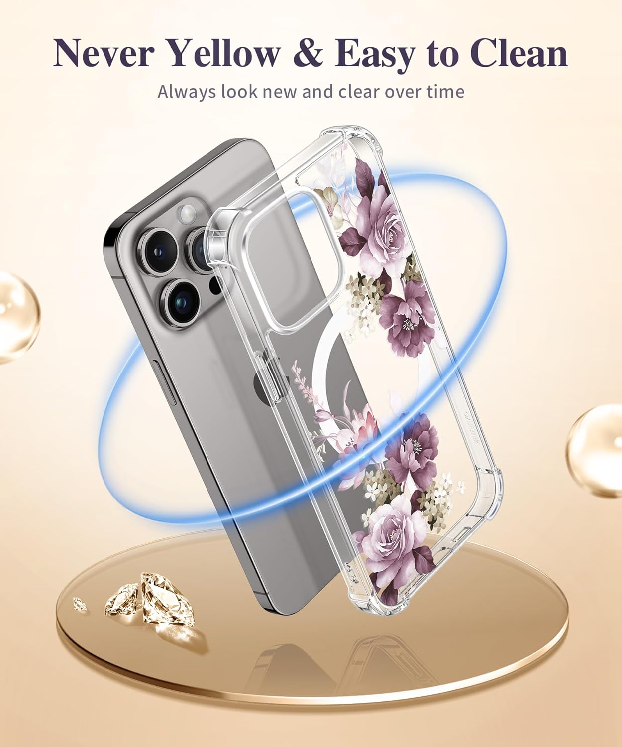 GVIEWIN Funda magnética para iPhone 15 Pro Max con protector de pantalla + protector de cámara, compatible con MagSafe protección contra caídas de