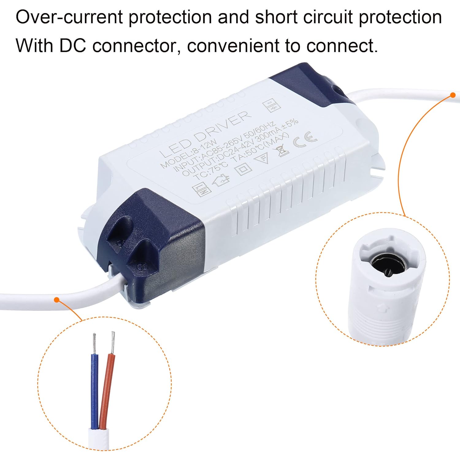 PATIKIL 8-12W 300mA LED Driver, 2pcs AC 85-265V Salida 24-42V DC Conector hembra Constante corriente rectificador transformador fuente de