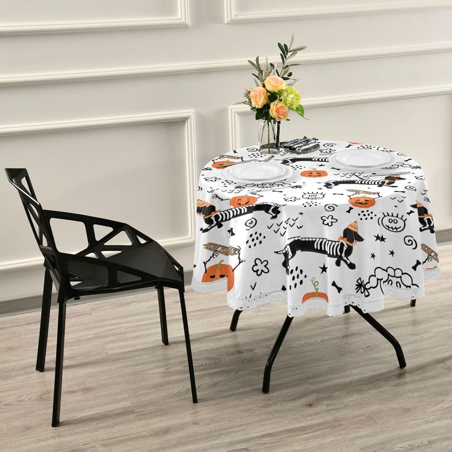MCHIVER Mantel impermeable para mesas redondas, mantel de encaje para mesa de comedor al aire libre, cubierta de mesa de picnic, banquete, mesa