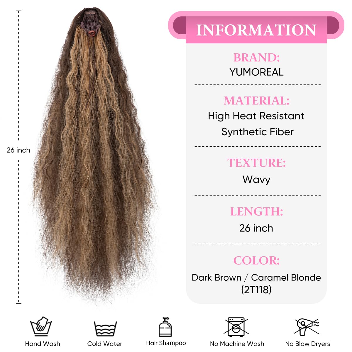 Extensión de cola de caballo con cordón, de 26 pulgadas de largo, esponjoso, ondulado, para mujeres negras, extensiones de cabello rizado para uso