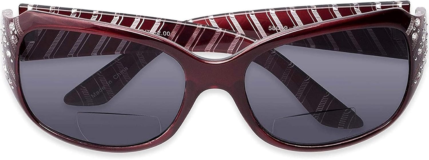 The Jazzy – Lentes de sol bifocales de lectura, lentes de diamantes de imitación, lectores tintados para mujer + 2.50 rojo