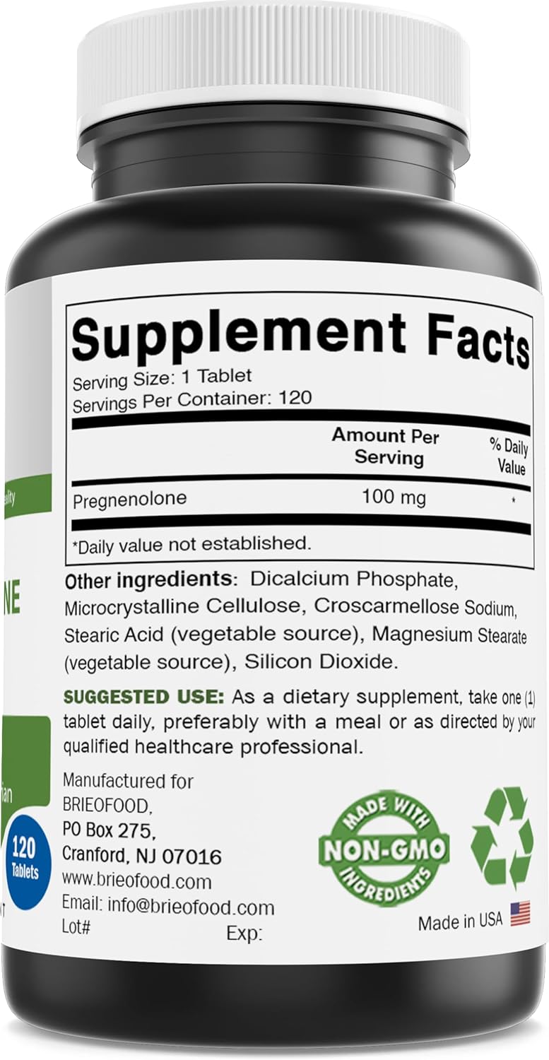 Brieofood Pregnenolone 100 mg 120 tabletas – Suplemento de equilibrio hormonal